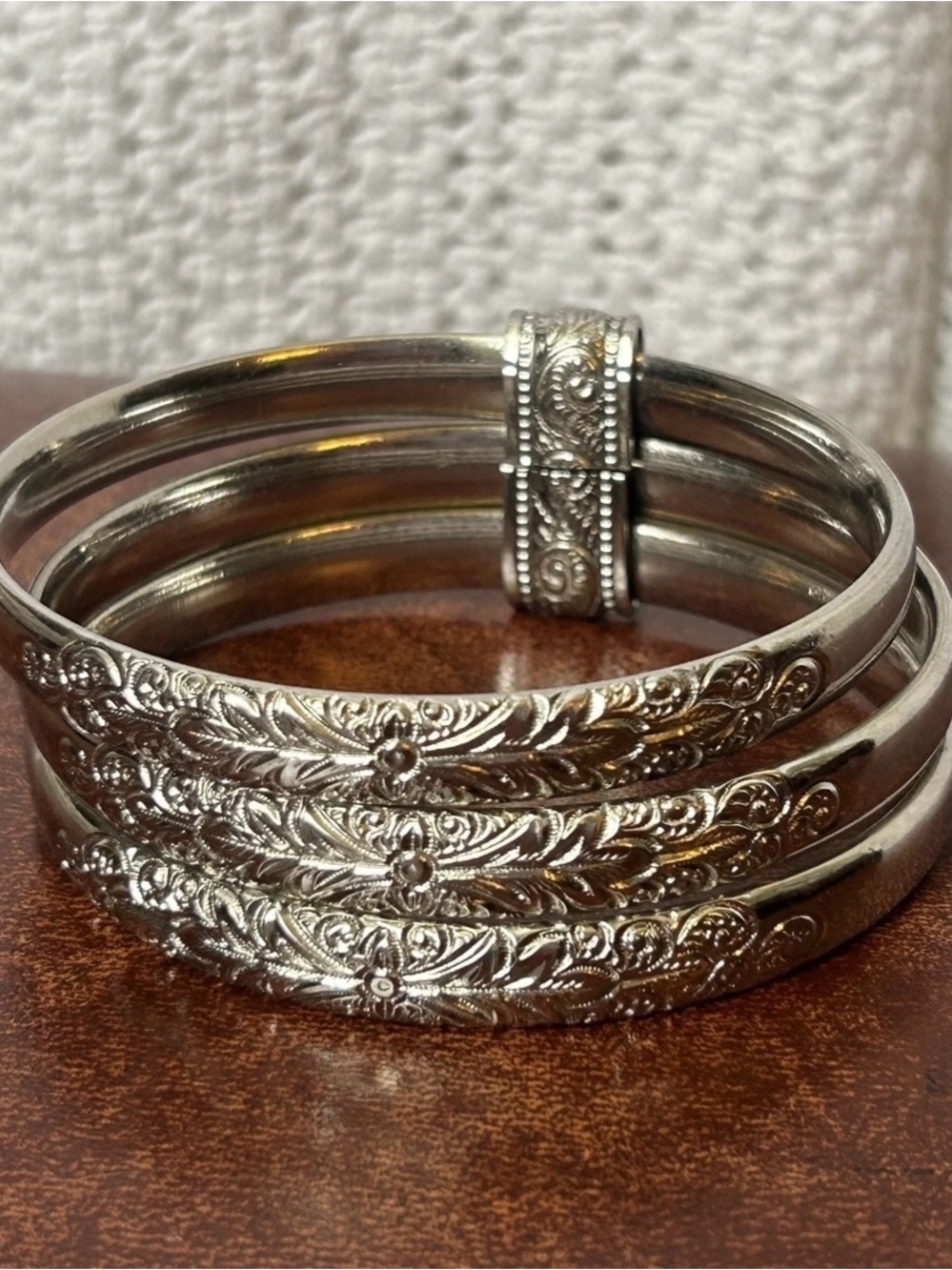 SILVER PLATE stacked TRIPLE BRACELET Bangle Vintage Jewelry Estate Boho Western
